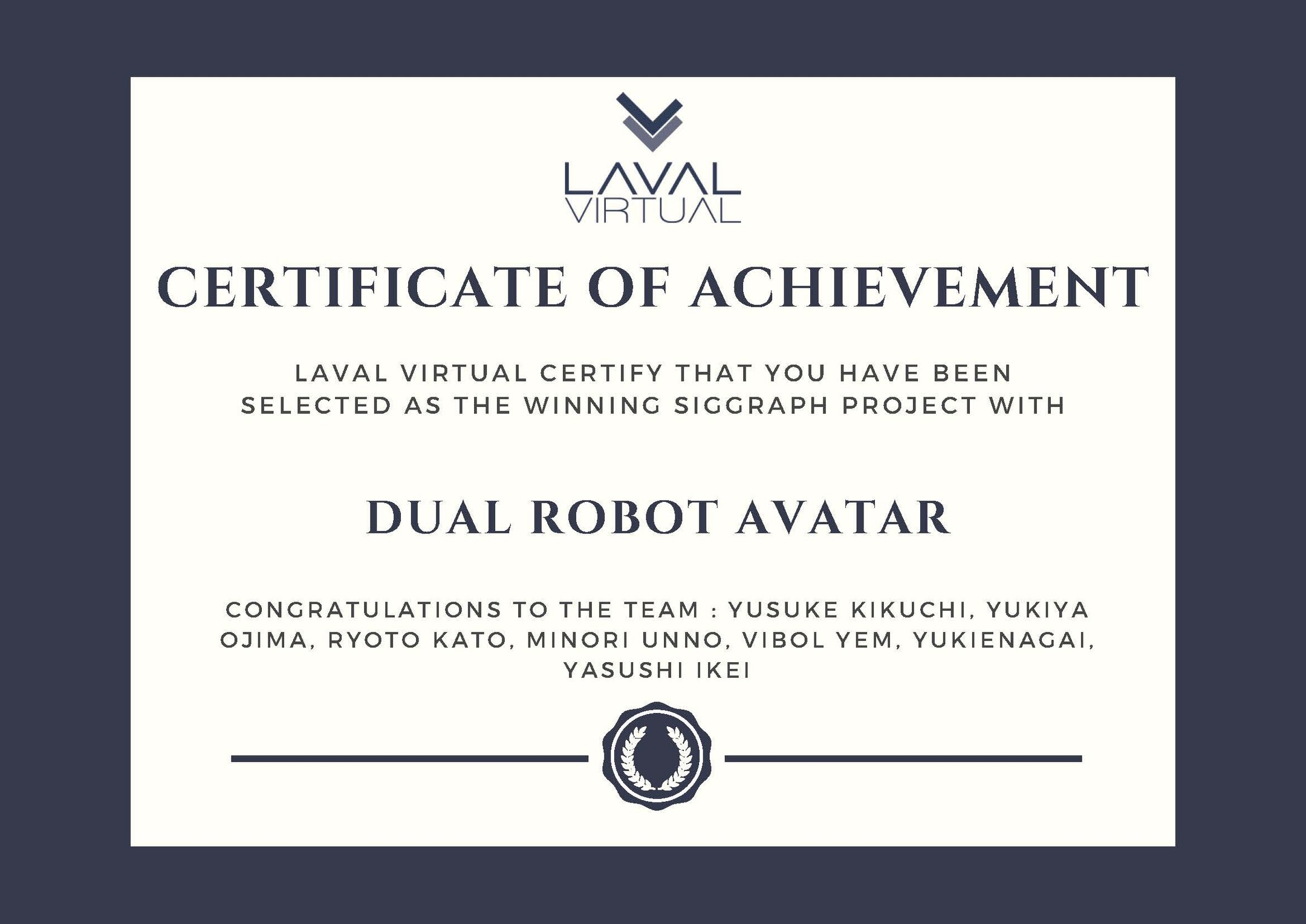 LAVAL VIRTUAL WINNING AWARD